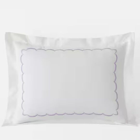 New The Company Store King Embroidered Scallop Lavender Geometric Sham 20x36 - Picture 1 of 8